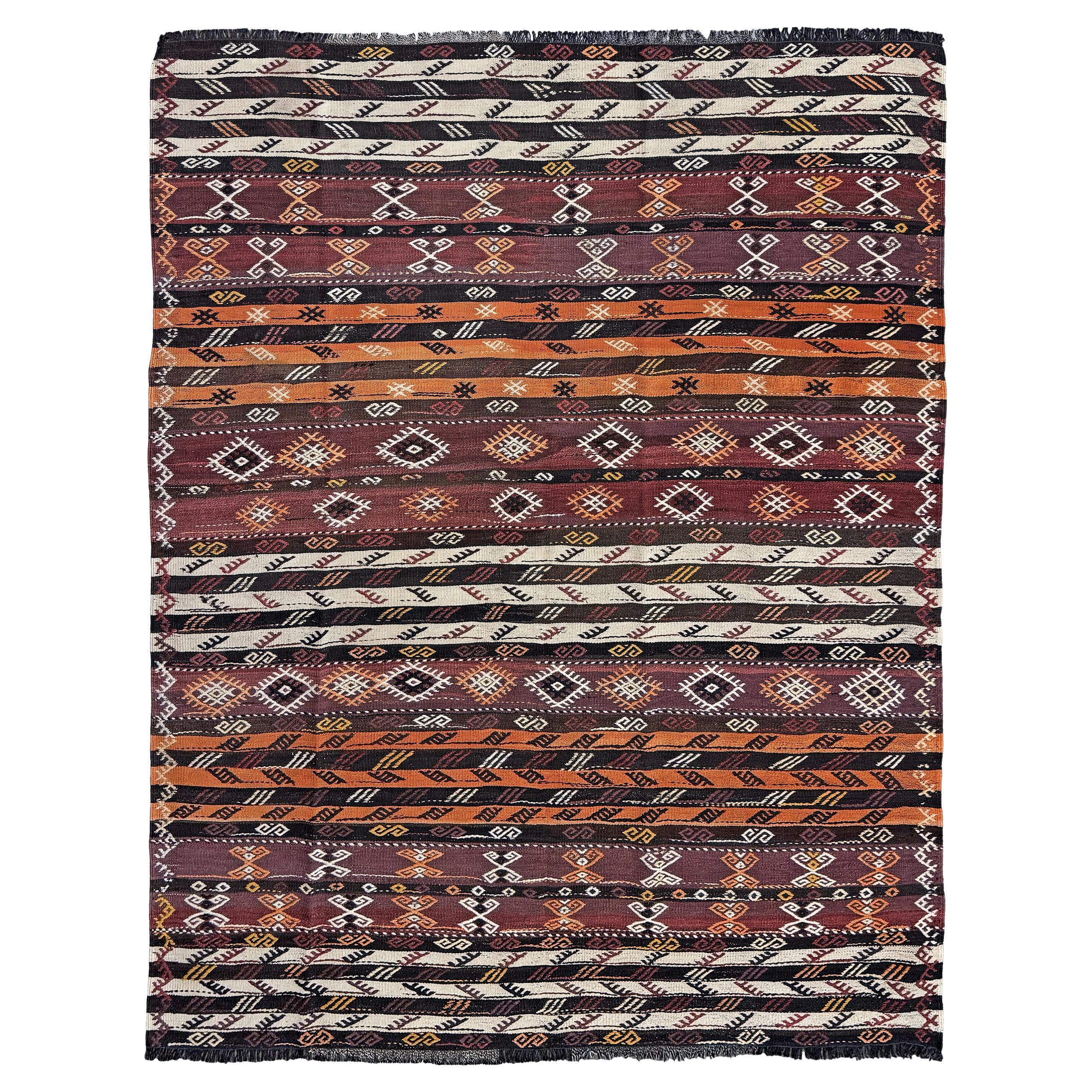 Earthy Vintage Tribal Kurdish Kilim • Handmade Embroidered Flatweave Rug (6×8)