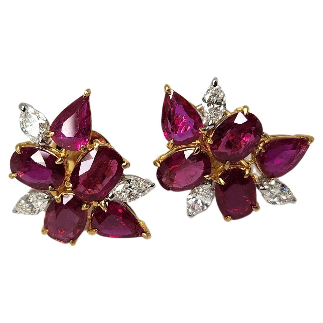 Eartops of Rubies and diamonds in gold For Sale