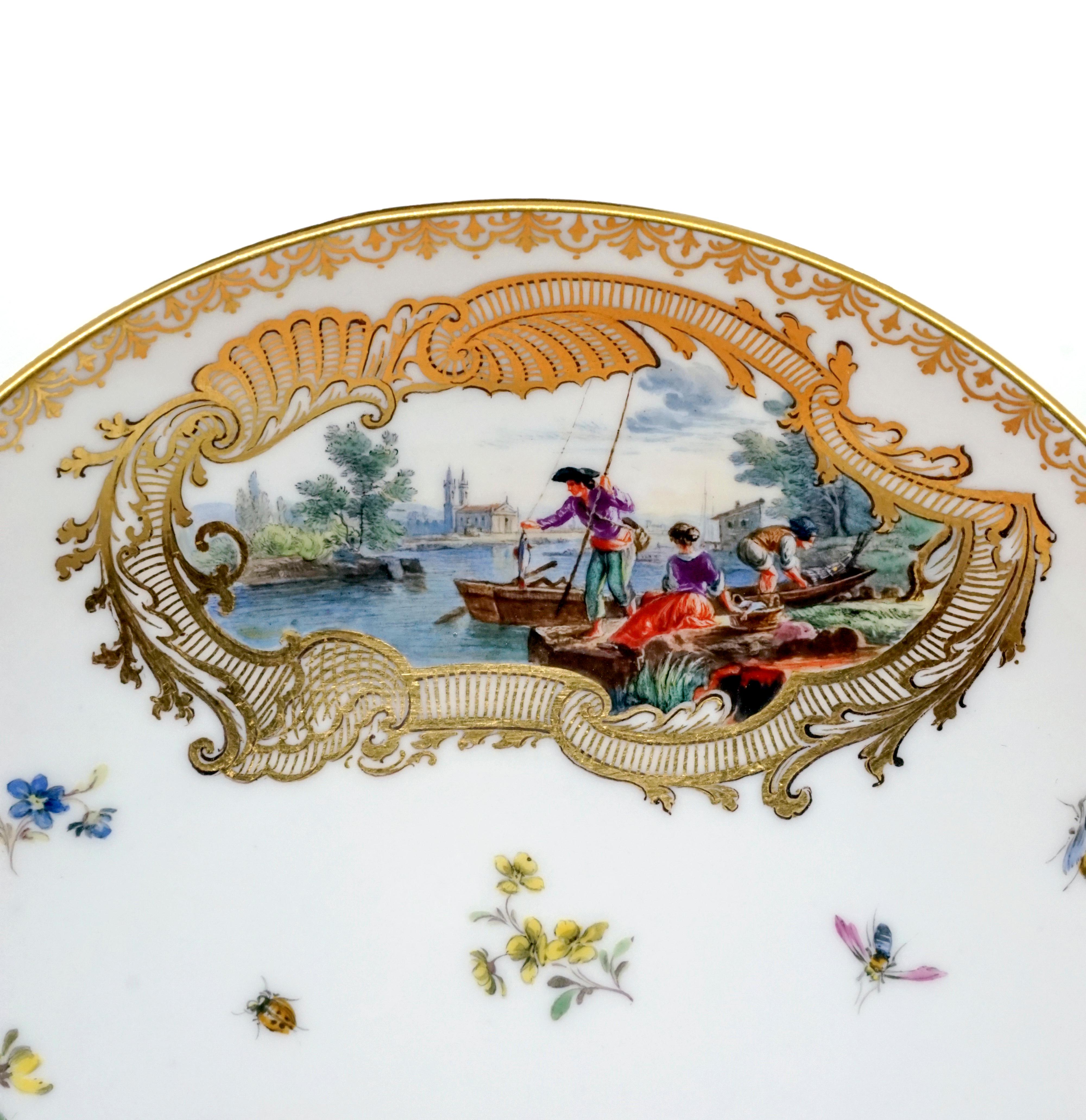 Eary 19th Century Meissen Cup and Saucer with Kauffahrtei Scenes and Gold Decor 3