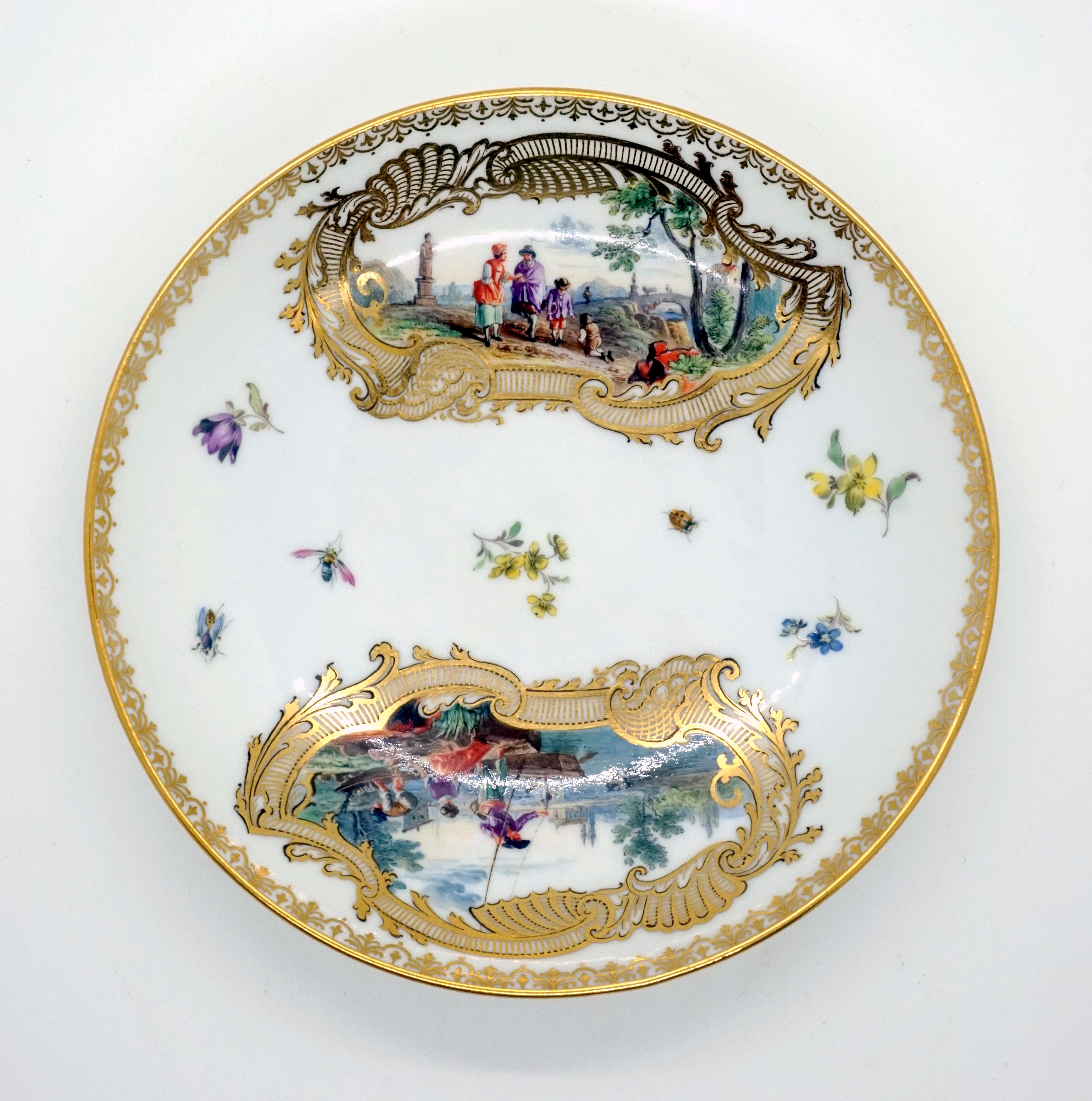 Eary 19th Century Meissen Cup and Saucer with Kauffahrtei Scenes and Gold Decor 1