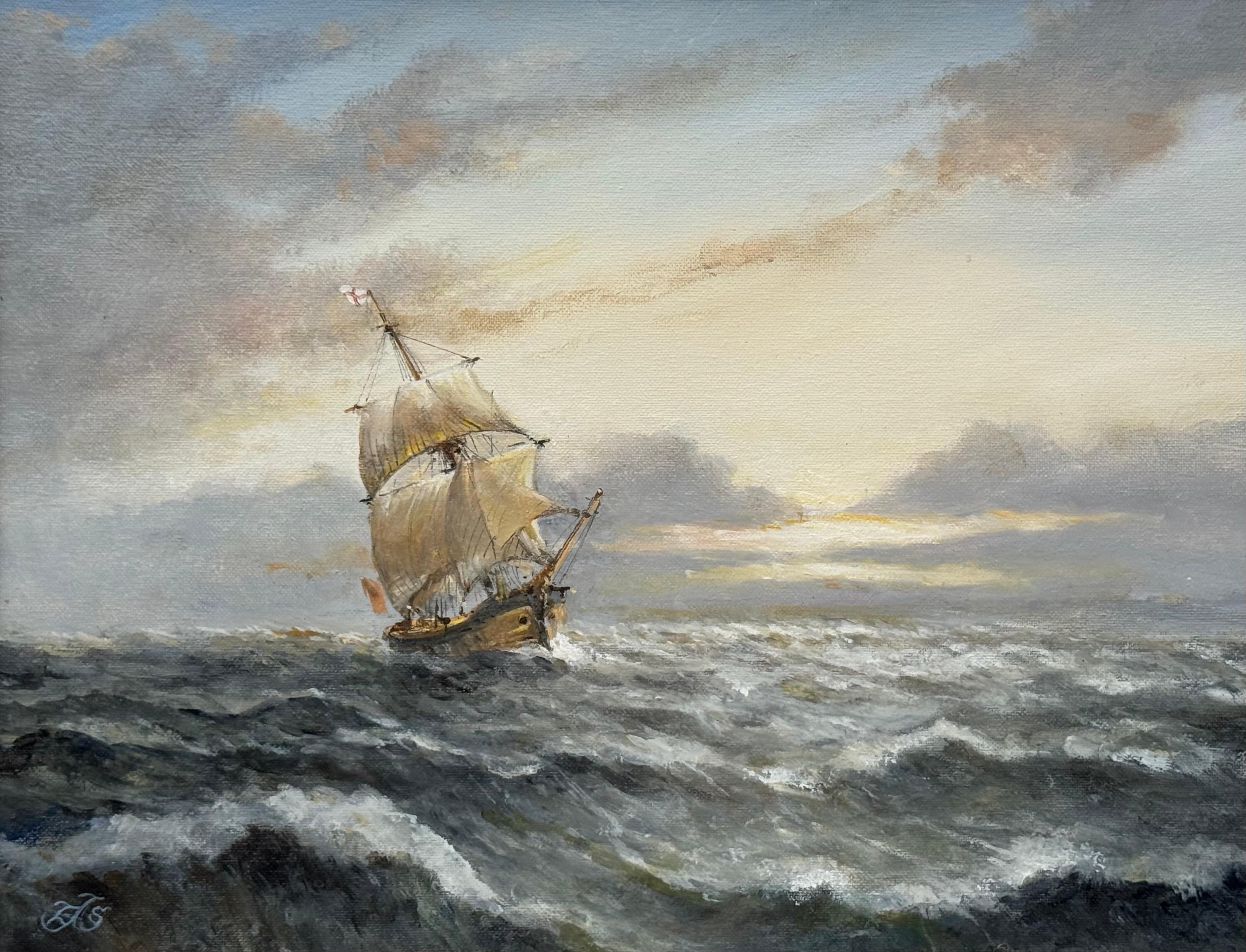 Pintura marítima Barco en el mar en venta 4