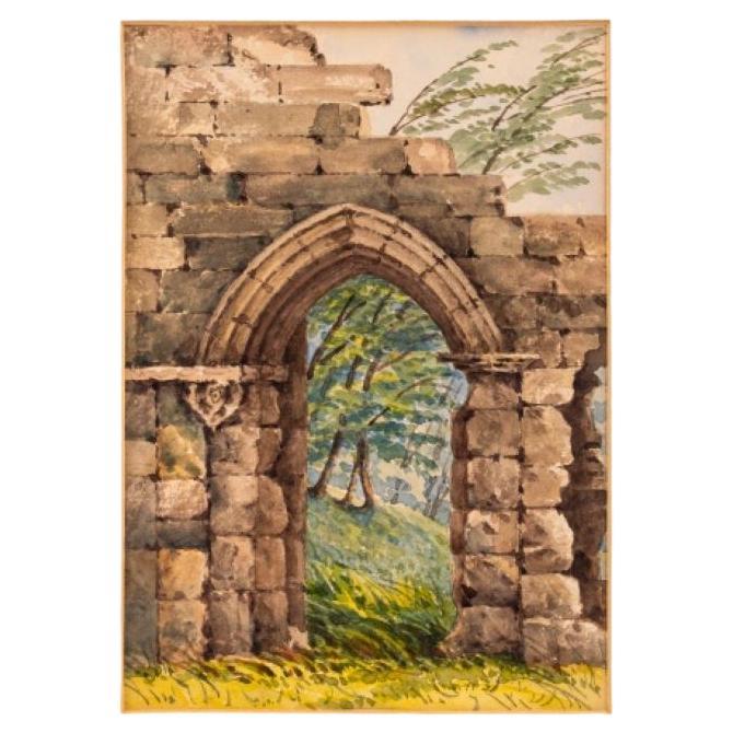 "Easby Abbey" Watercolor on Paper, early 20th C.