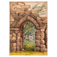 Antique "Easby Abbey" Watercolor on Paper, early 20th C.