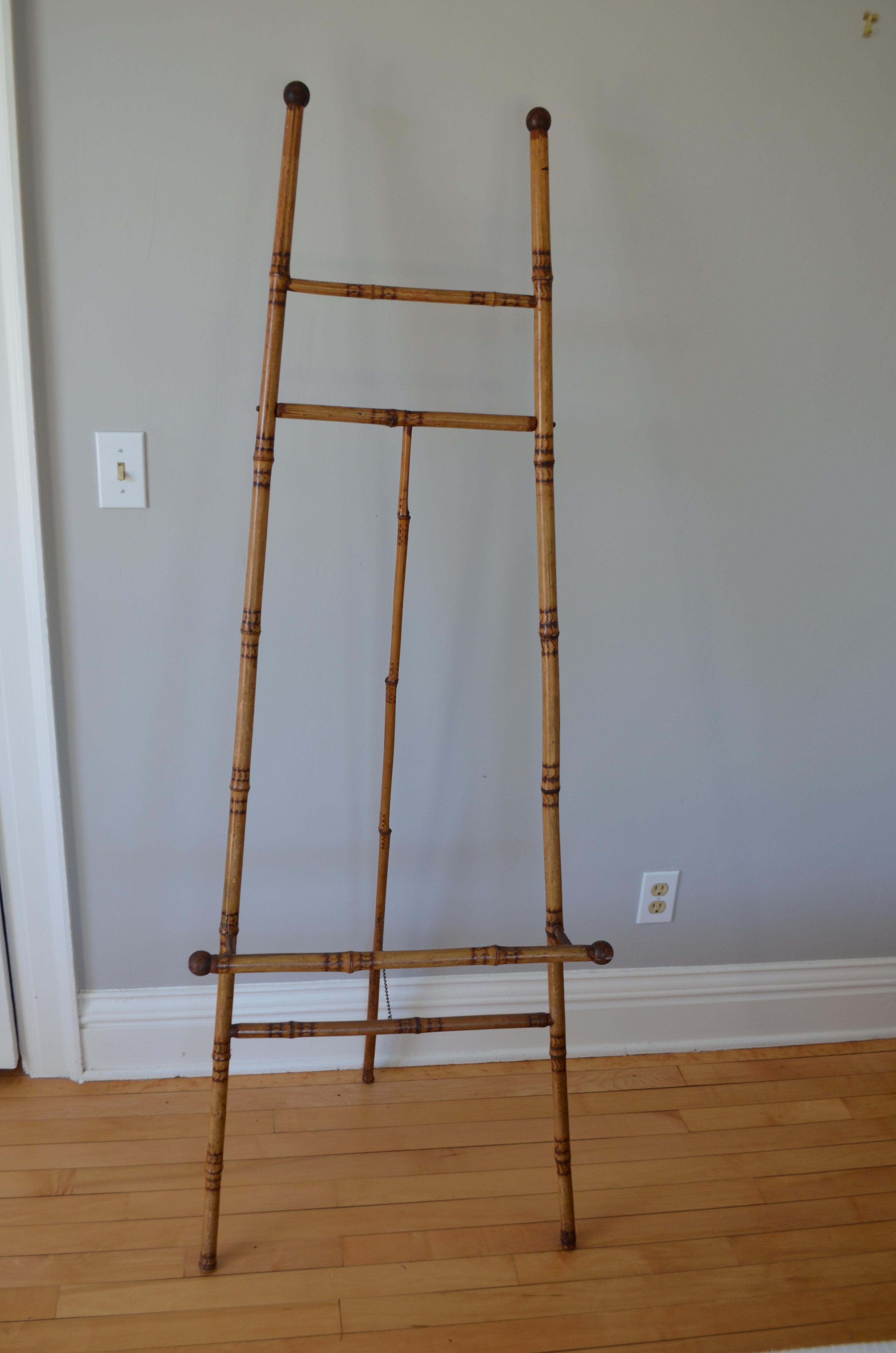 Late 19th century bamboo easel from France. Create a mobile, rotating display of your artwork on this easel that you can easily move from room to room, corner to corner as your mood dictates. Or enhance a room's decor with differing looks of art.