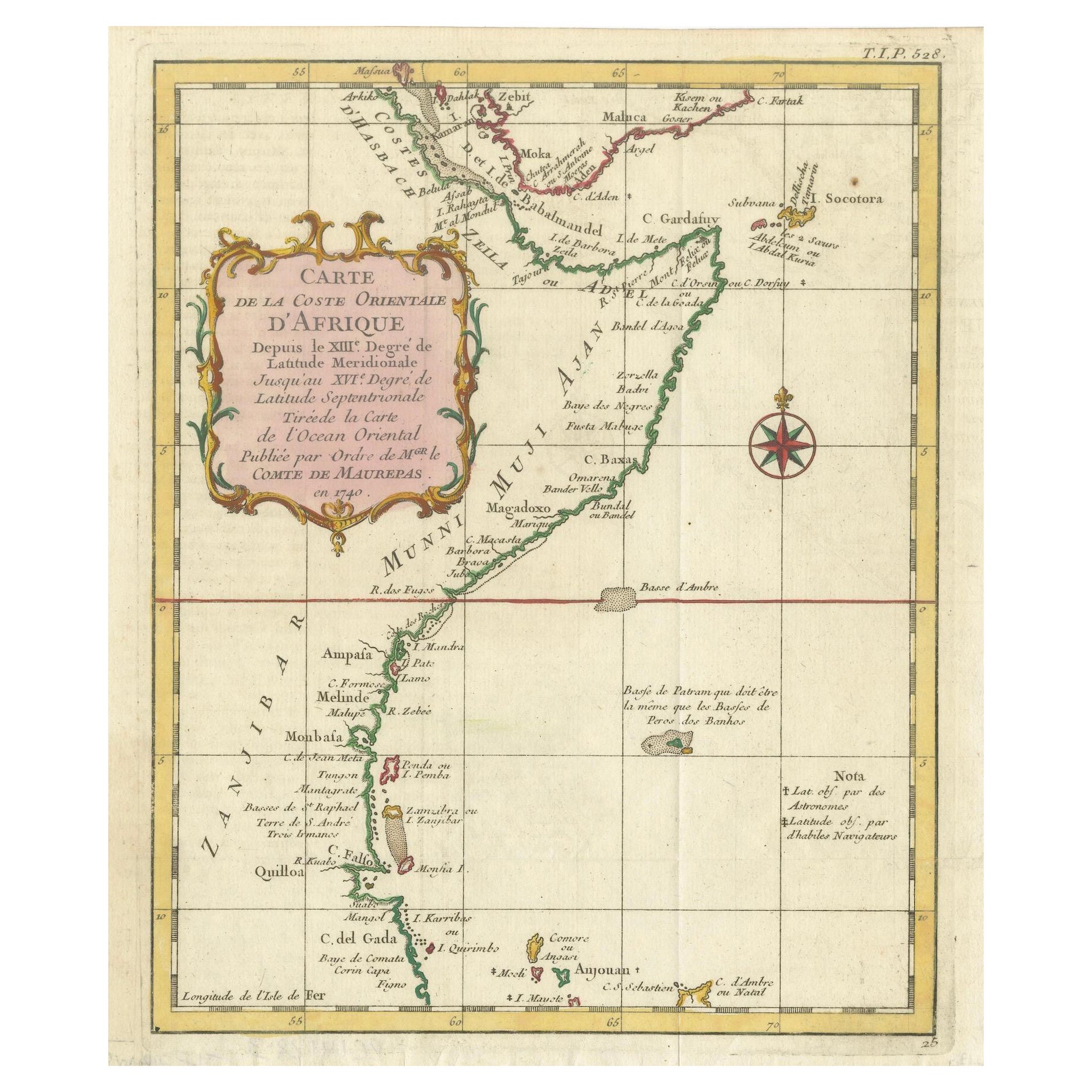 East African Coast – French Map by Bellin, Zanzibar to Arabia, 1740