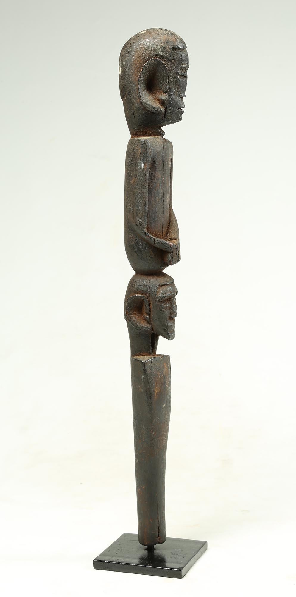 Wood East African Double Zigua Figure with Large Ears, Early 20th Century, Tanzania