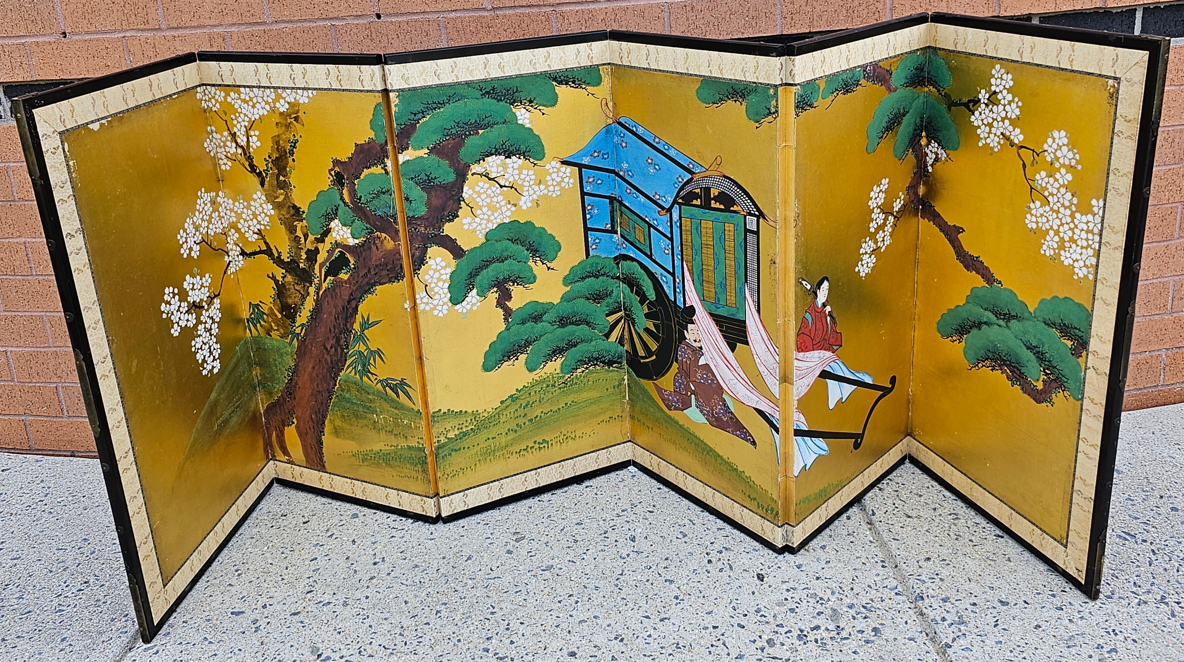 A 95 Zoll Ostasiatisch Extra Breit Folding  Niedrige Sechs-Panel-Landschaftswand mit schönen Landschaftsszenen. 
Maße: 95