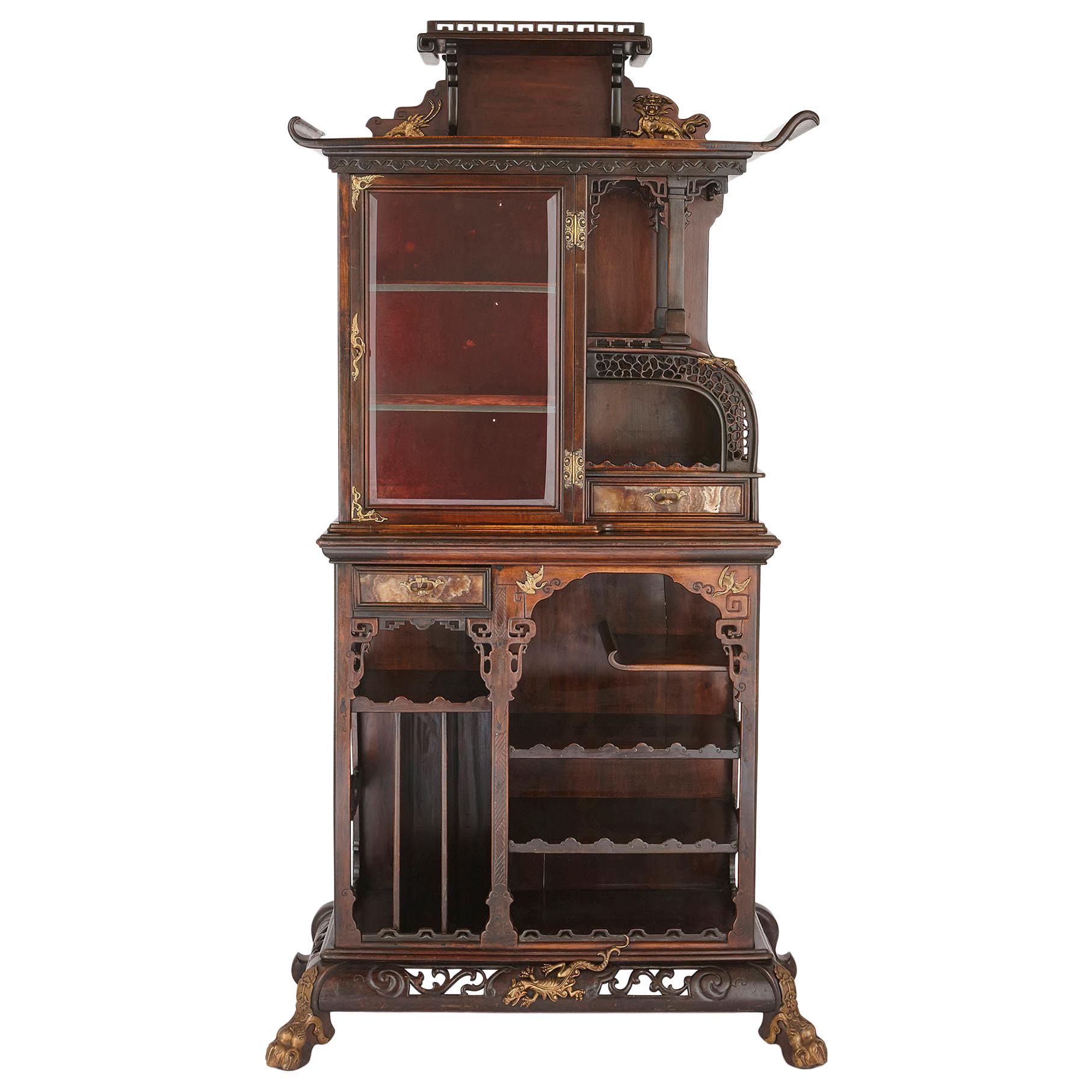 East Asian Style Wooden Display Cabinet with Gilt Bronze Mounts