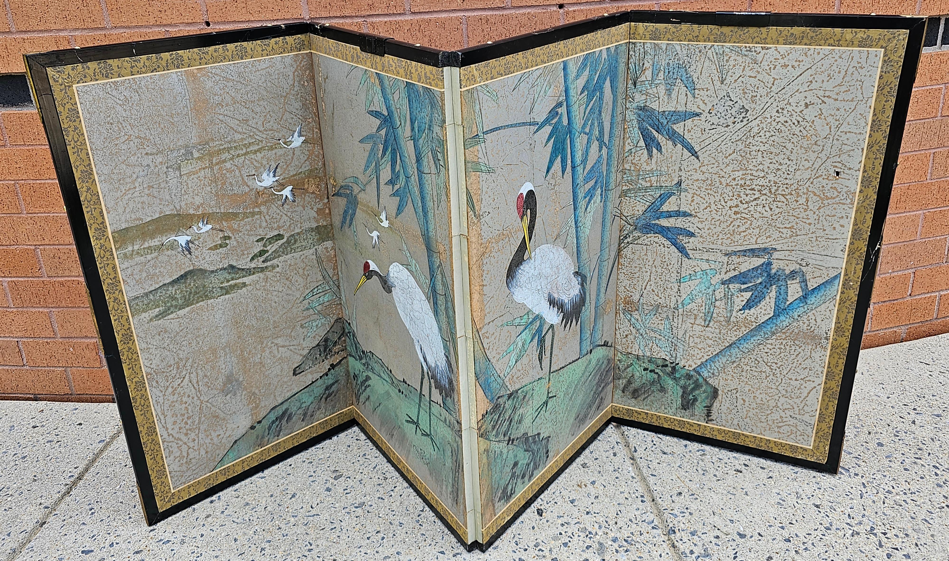 Anglo-Japanese East Asian Wide Folding  Low Four Panel Landscape Divider Screen