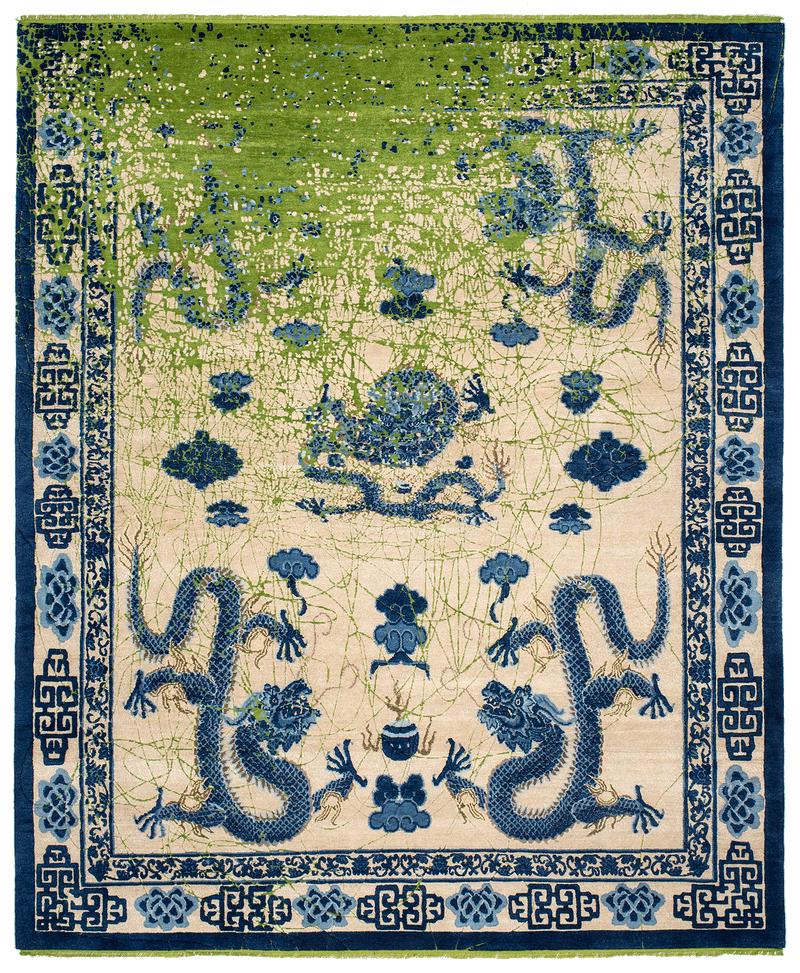 Hand-Knotted East Collection Wool and Silk Hand Knotted Rugs, Dragon Tohuwabohu