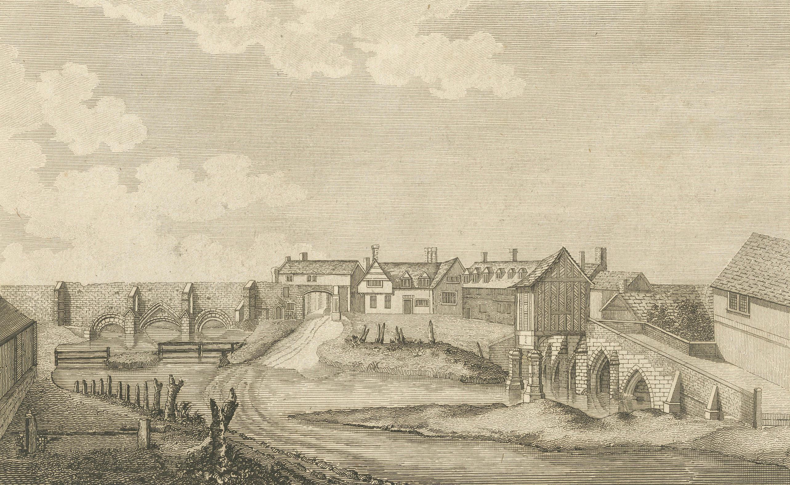 Fine XVIII secolo Porta orientale di St. Edmundsbury, Suffolk: acquaforte del 1780 di A. Richard Godfrey in vendita