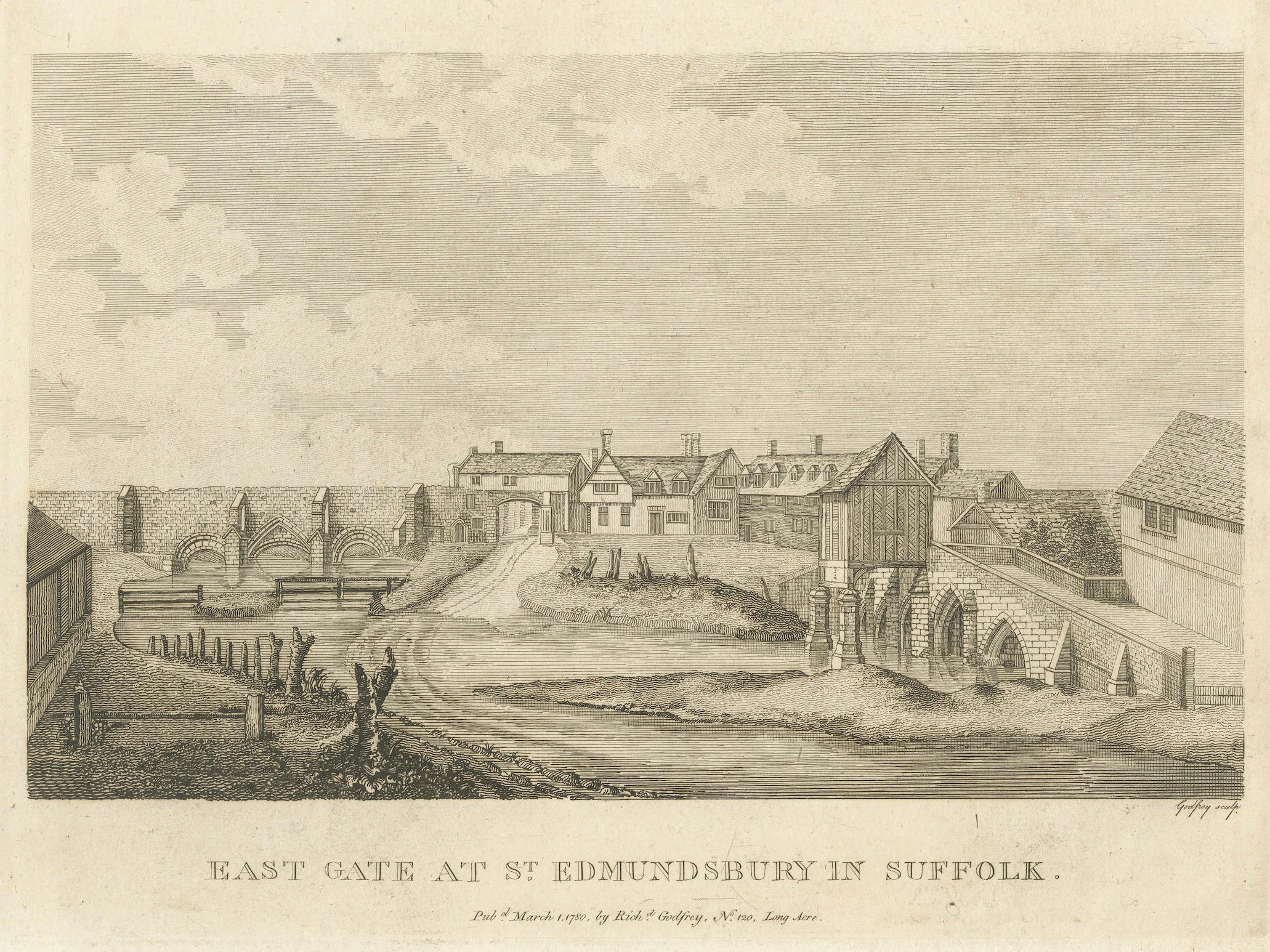 Carta Porta orientale di St. Edmundsbury, Suffolk: acquaforte del 1780 di A. Richard Godfrey in vendita