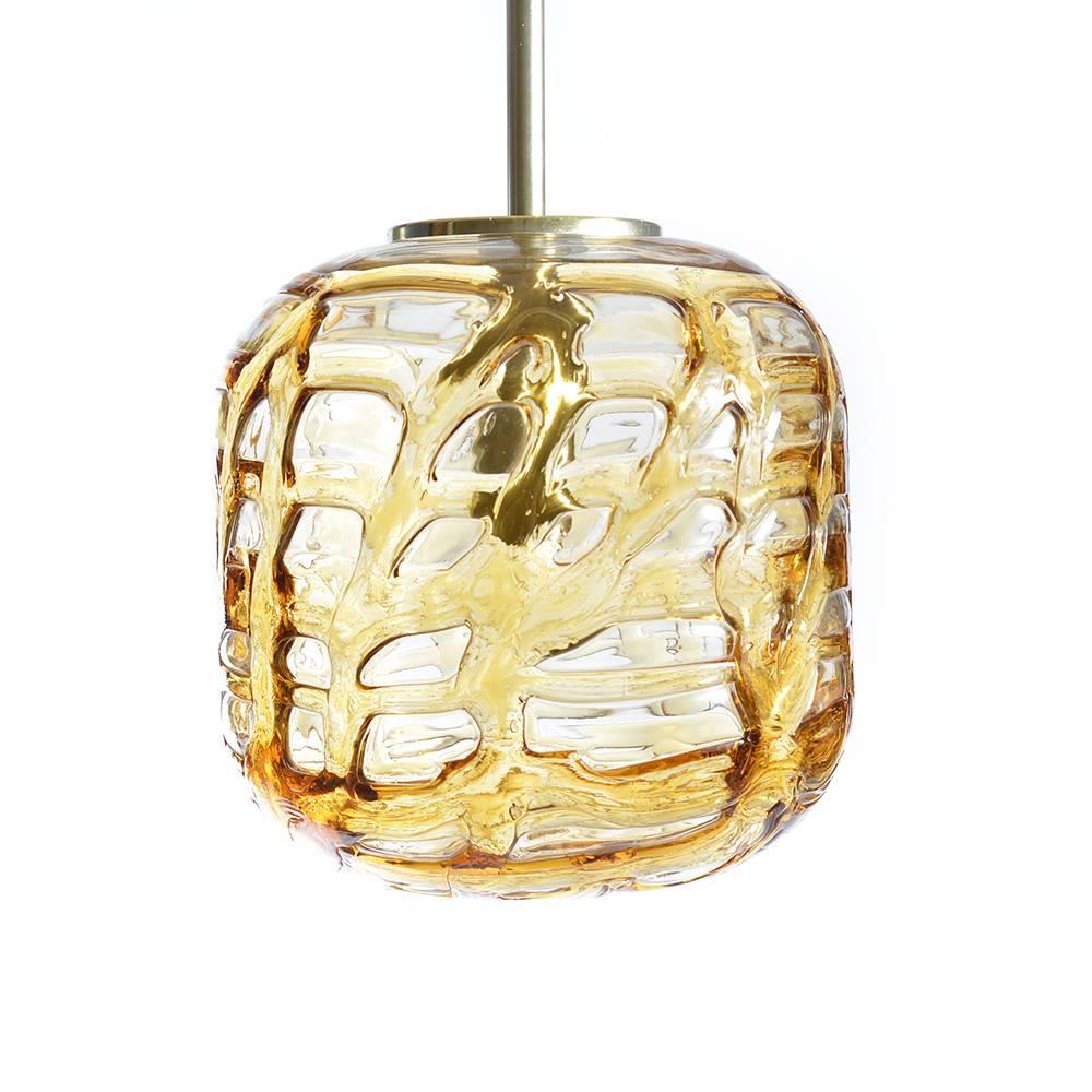 Mid-Century Modern East German Amber Glass Ceiling Light from Doria, 1970s For Sale