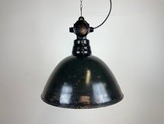 East German Black Enamel Factory Light by Lbd Veb Leuchtenbau Dresden, 1950s