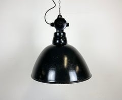 East German Black Enamel Factory Light by Lbd Veb Leuchtenbau Dresden, 1950s