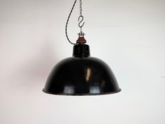 East German Black Enamel Factory Light by LBD Veb Leuchtenbau Dresden, 1950s