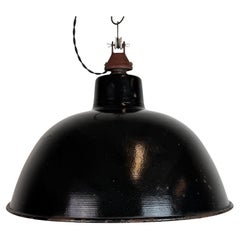 East German Black Enamel Factory Light by LBD Veb Leuchtenbau Dresden, 1950s