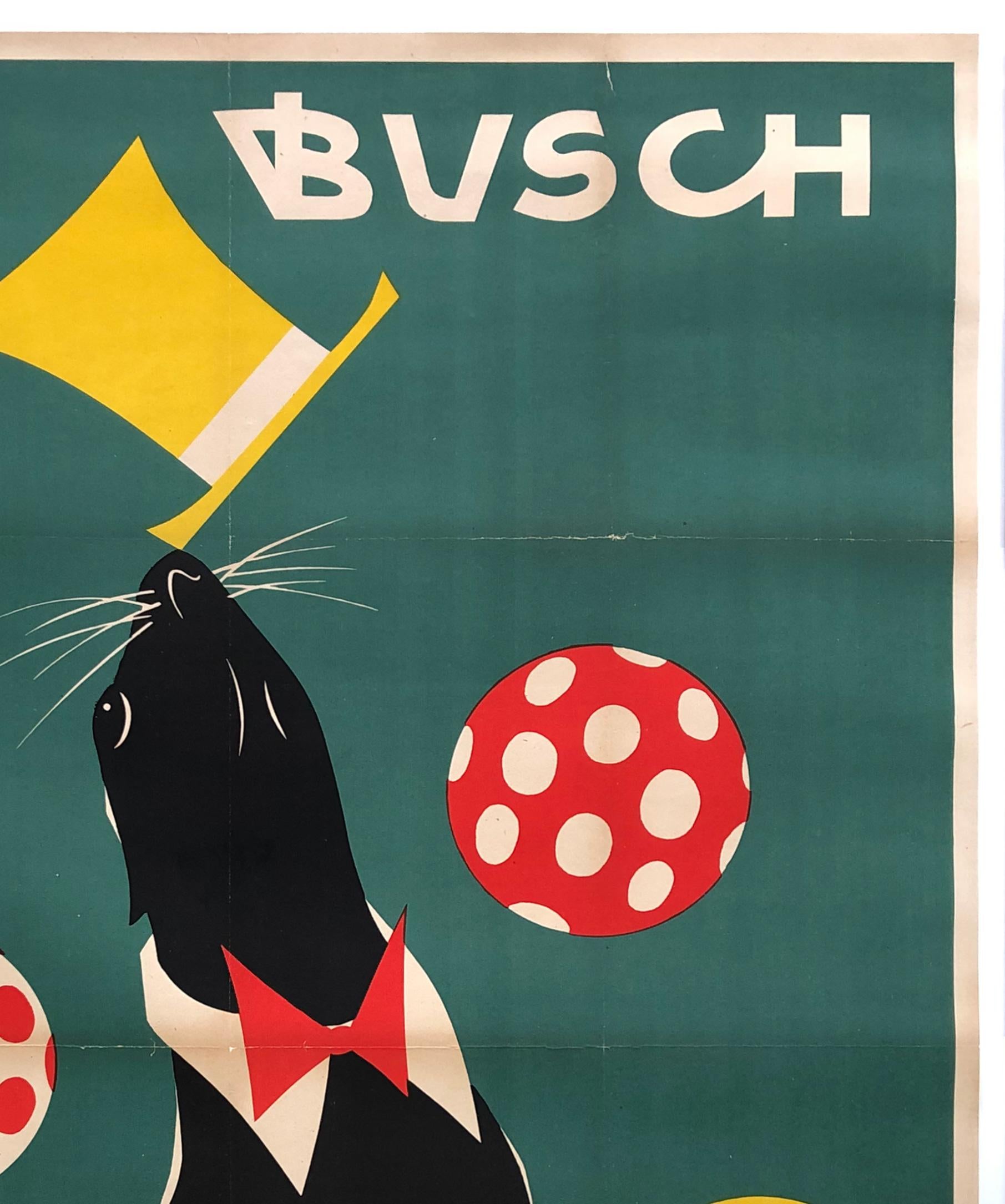 20th Century East German Busch Circus 1967 Juggling Seal Poster