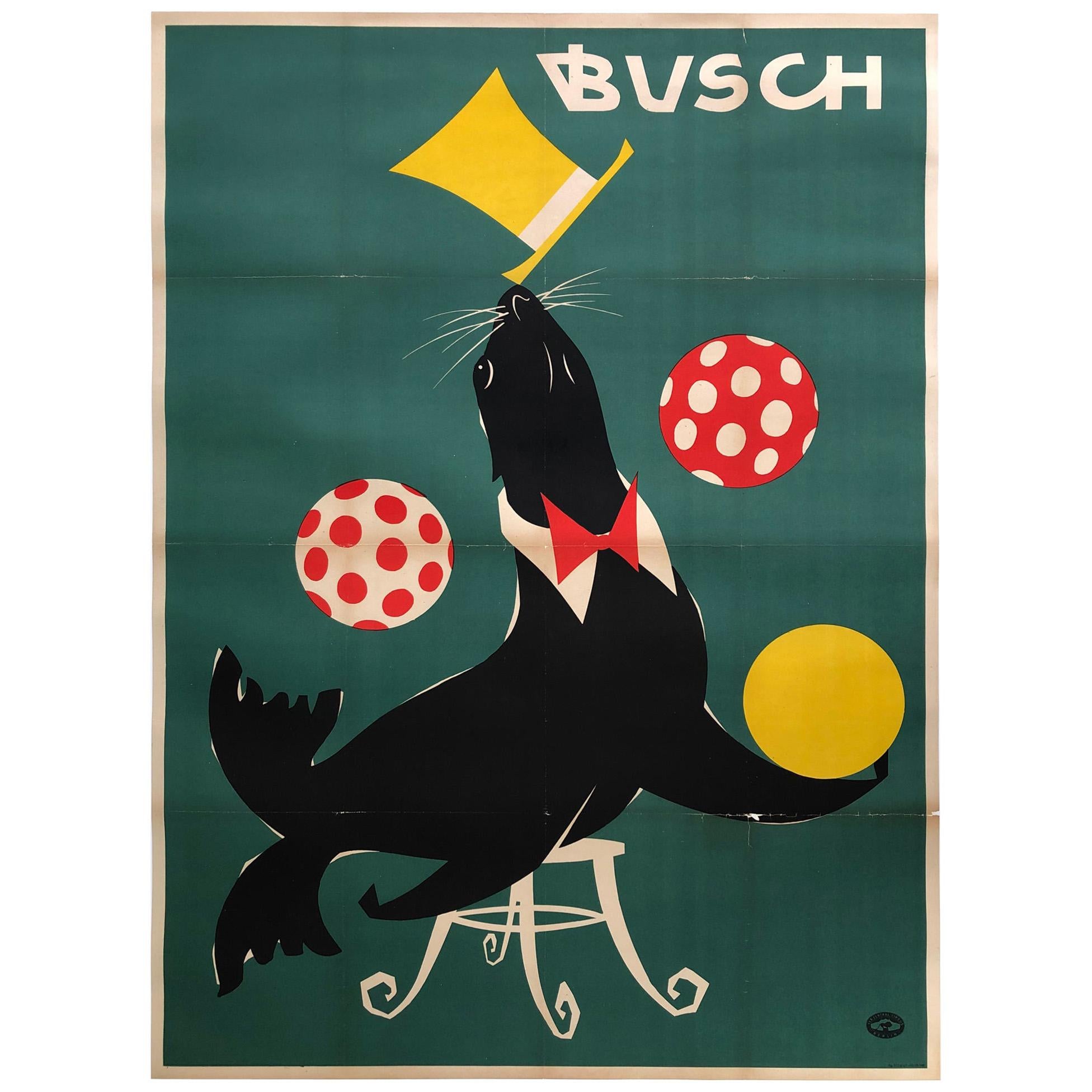 East German Busch Circus 1967 Juggling Seal Poster