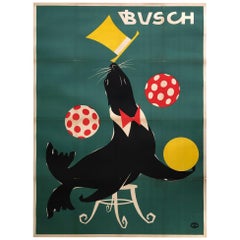 Vintage East German Busch Circus 1967 Juggling Seal Poster