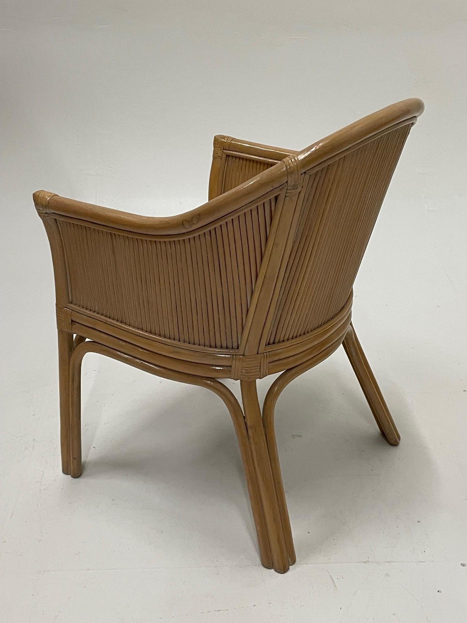 East Hamptonish Set of 4 McGuire Rattan Bamboo & Upholstered Curvy Armchairs 3