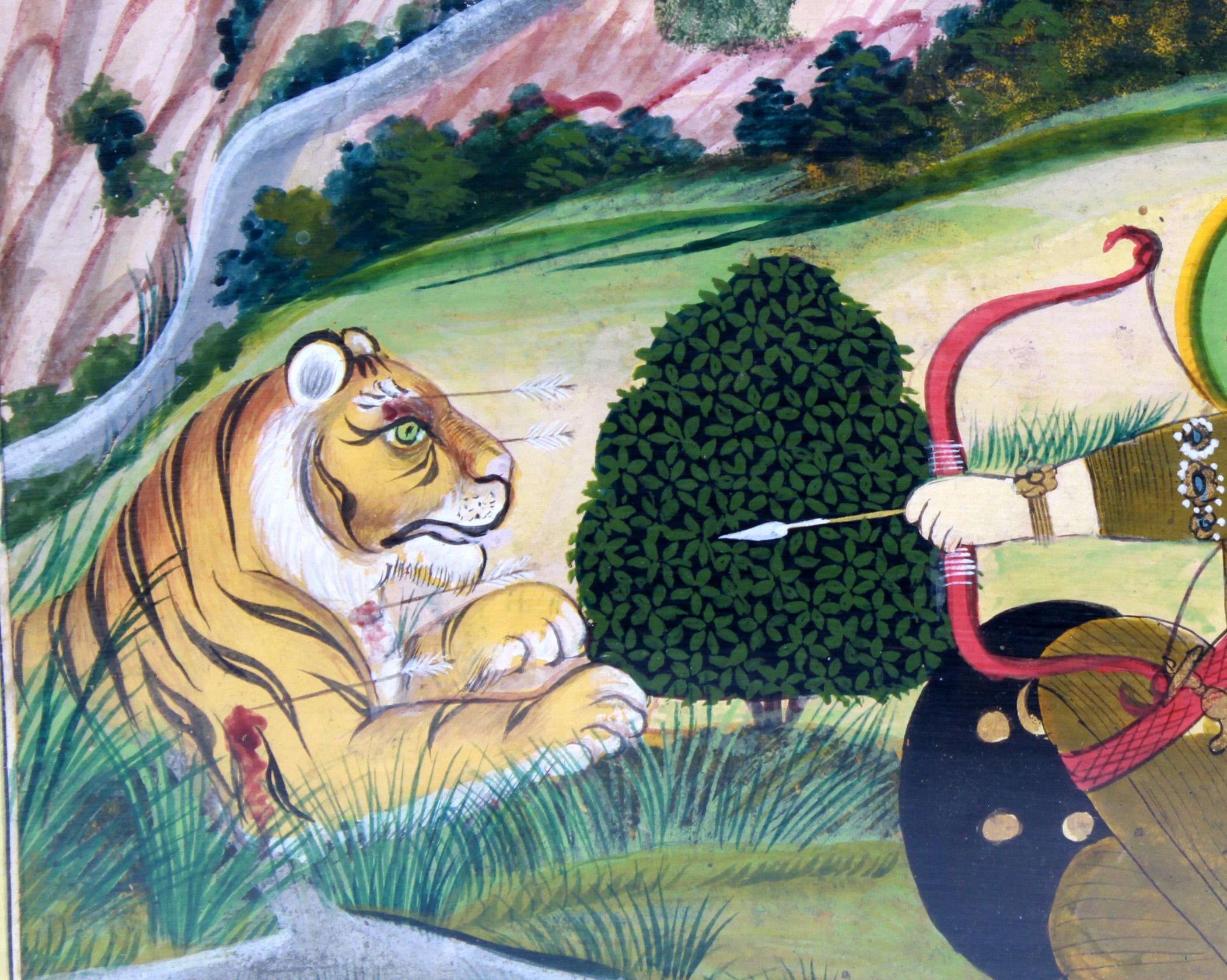 East Indian Gouache Painting of Archer and Tiger In Good Condition In New York, NY