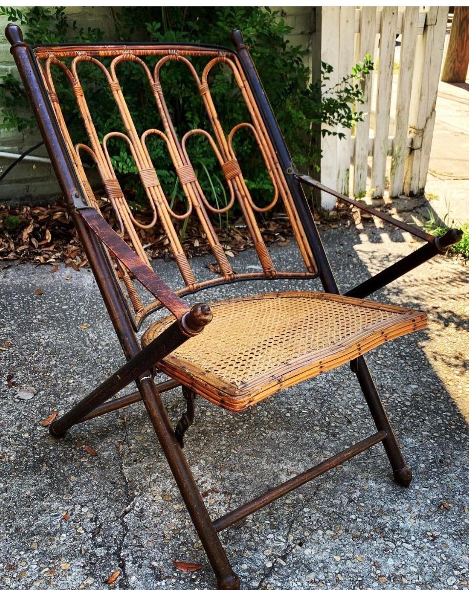 East Indies British Colonial Campaign Folding Chair, 19th Century In Good Condition In Charleston, SC