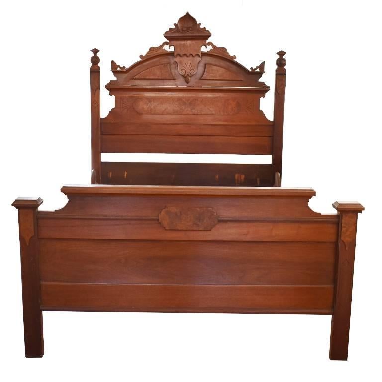 East Lake Carved Wood Full Size Burl Wood Bed at 1stDibs