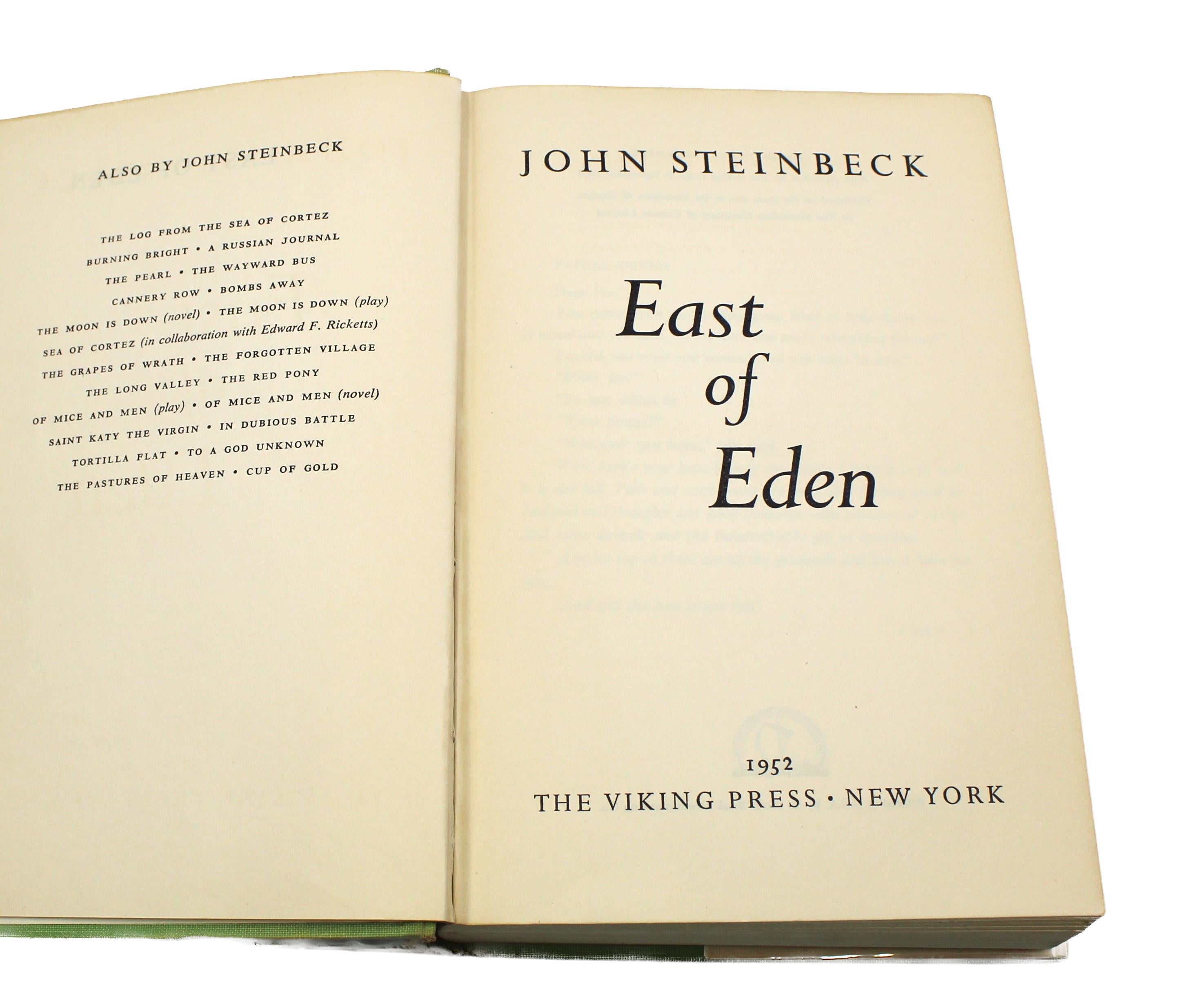 East of Eden by John Steinbeck, First Trade Edition, in Original DJ, 1952 In Good Condition For Sale In Colorado Springs, CO