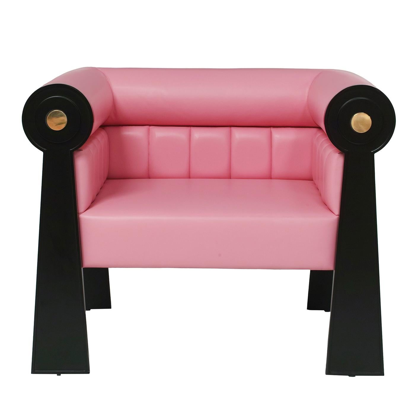 Wood East Side Black and Pink Armchair by Fred Palatinus by Fratelli Boffi For Sale