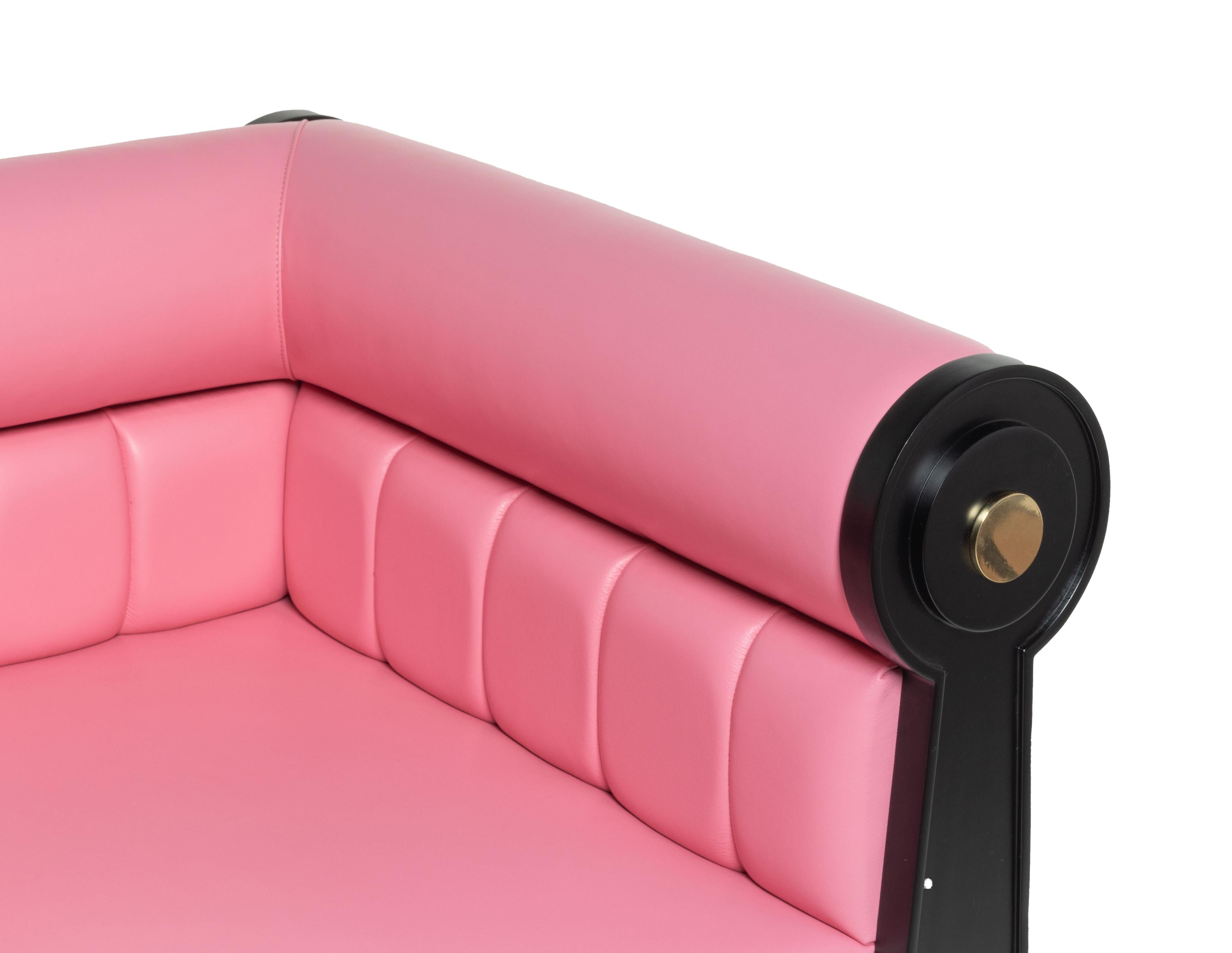 Italian EAST SIDE Lounge Armchair Neoclassical Inspiration Pink Leather and Brass For Sale