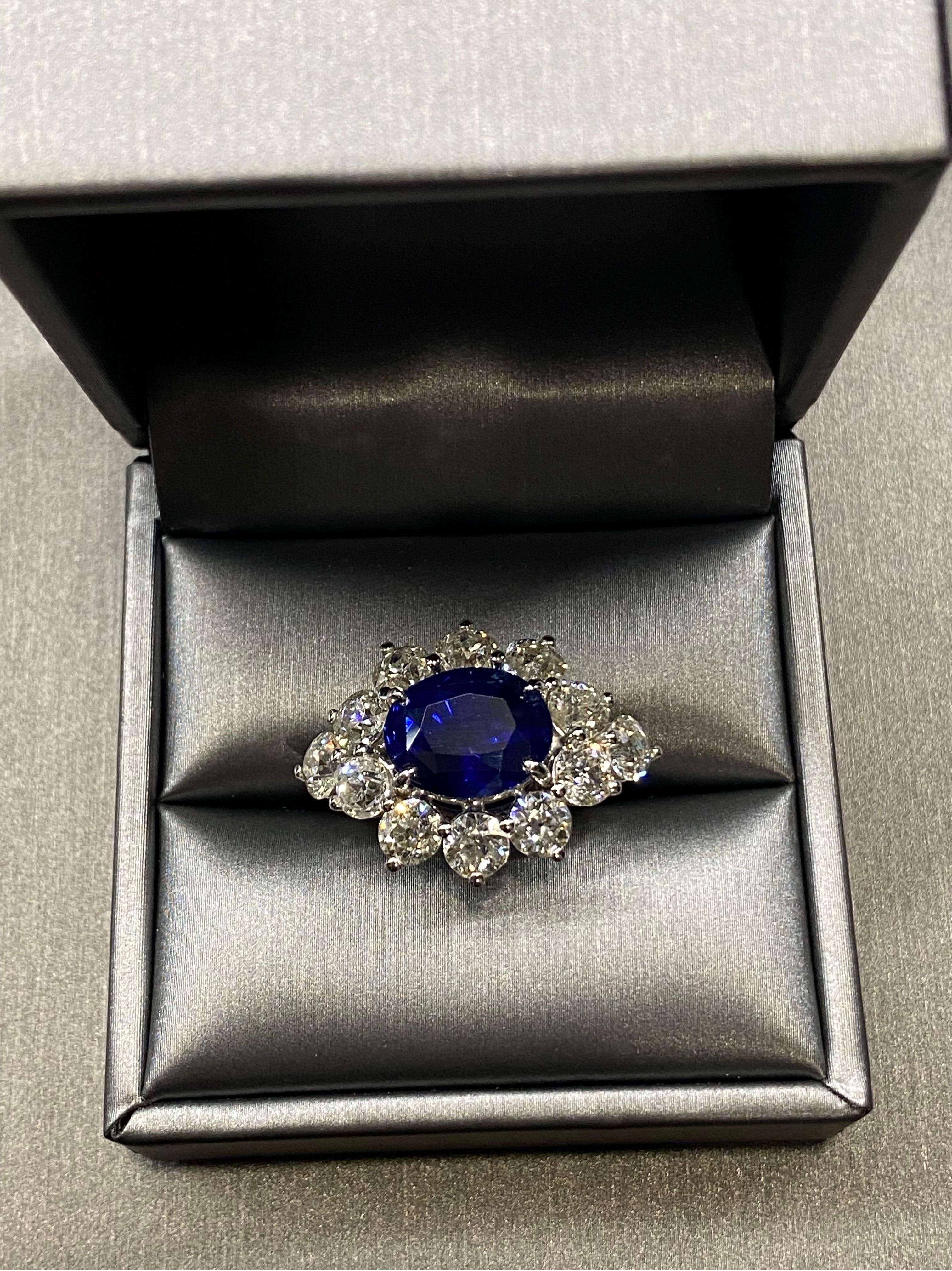 Old European Cut Mindi Mond GIA Certified 8.29 Carat Ceylon Sapphire Diamond Cocktail Ring For Sale