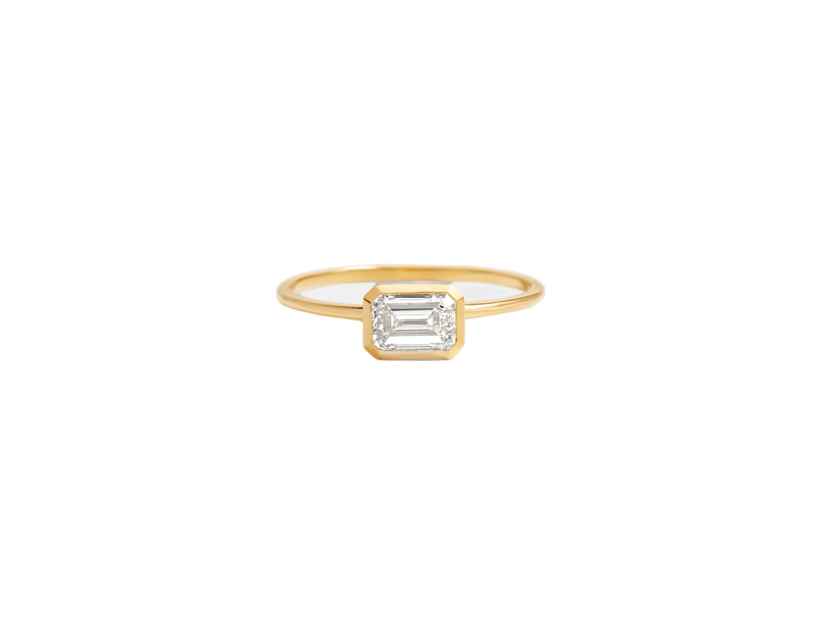 Emerald Cut East to West emerald cut moissanite ring For Sale