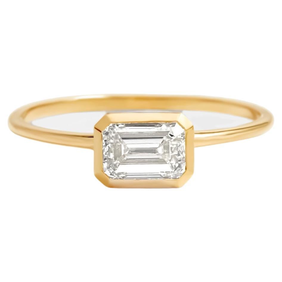East to West emerald cut moissanite ring For Sale