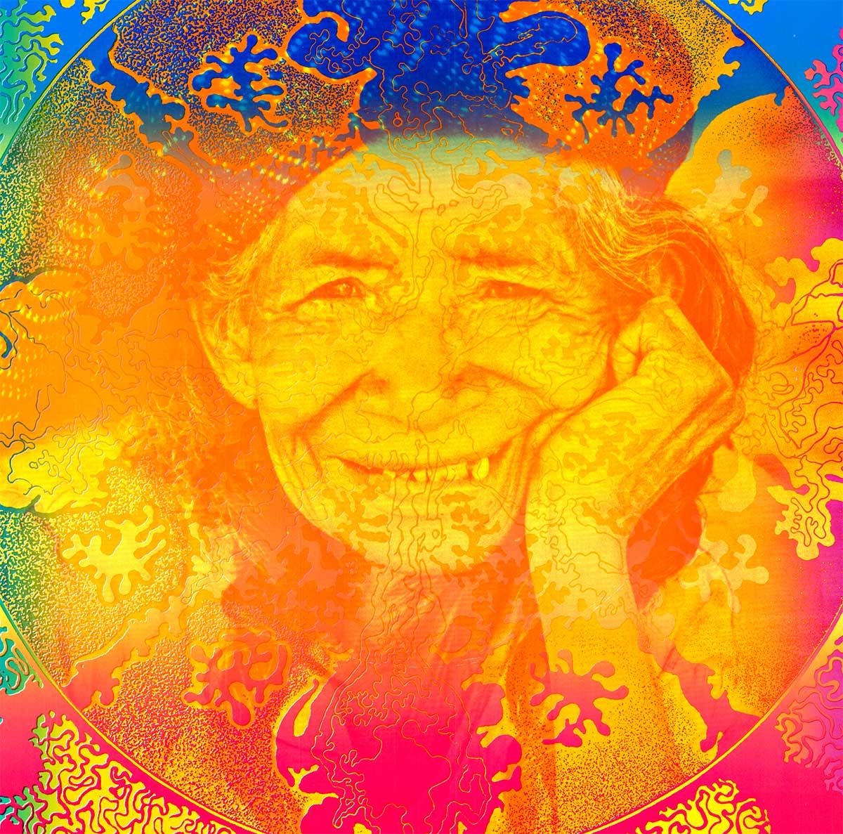 Affiche psychédélique originale Mushroom Lady - Totem West, 1967 - Orange Figurative Print par East Totem West