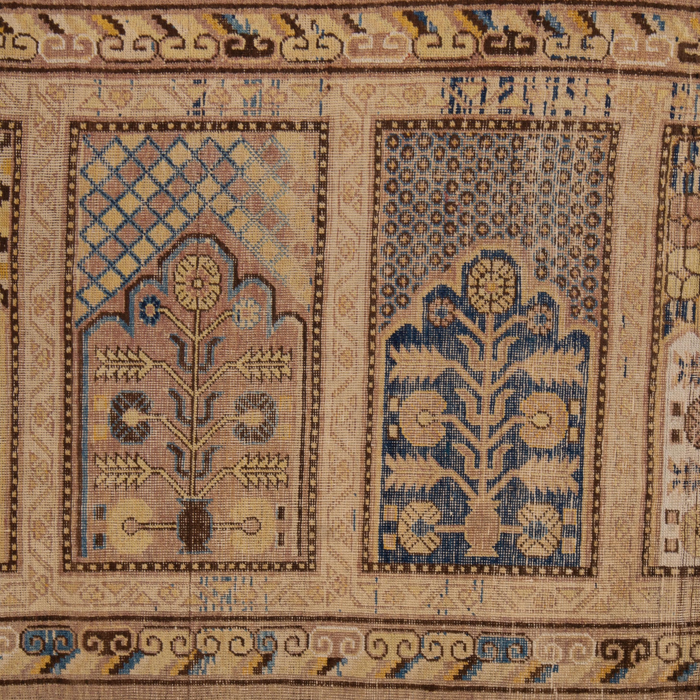 Hand-Woven East Turkestan, Khotan Multi Nich Rug, 1900s For Sale