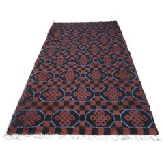 East Turkestani Khotan Wool 3x5 Red & Black Handmade Area Rug