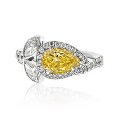 East West 1.17ct Fancy Yellow Pear cut Sapphire Halo Flower Cocktail Ring