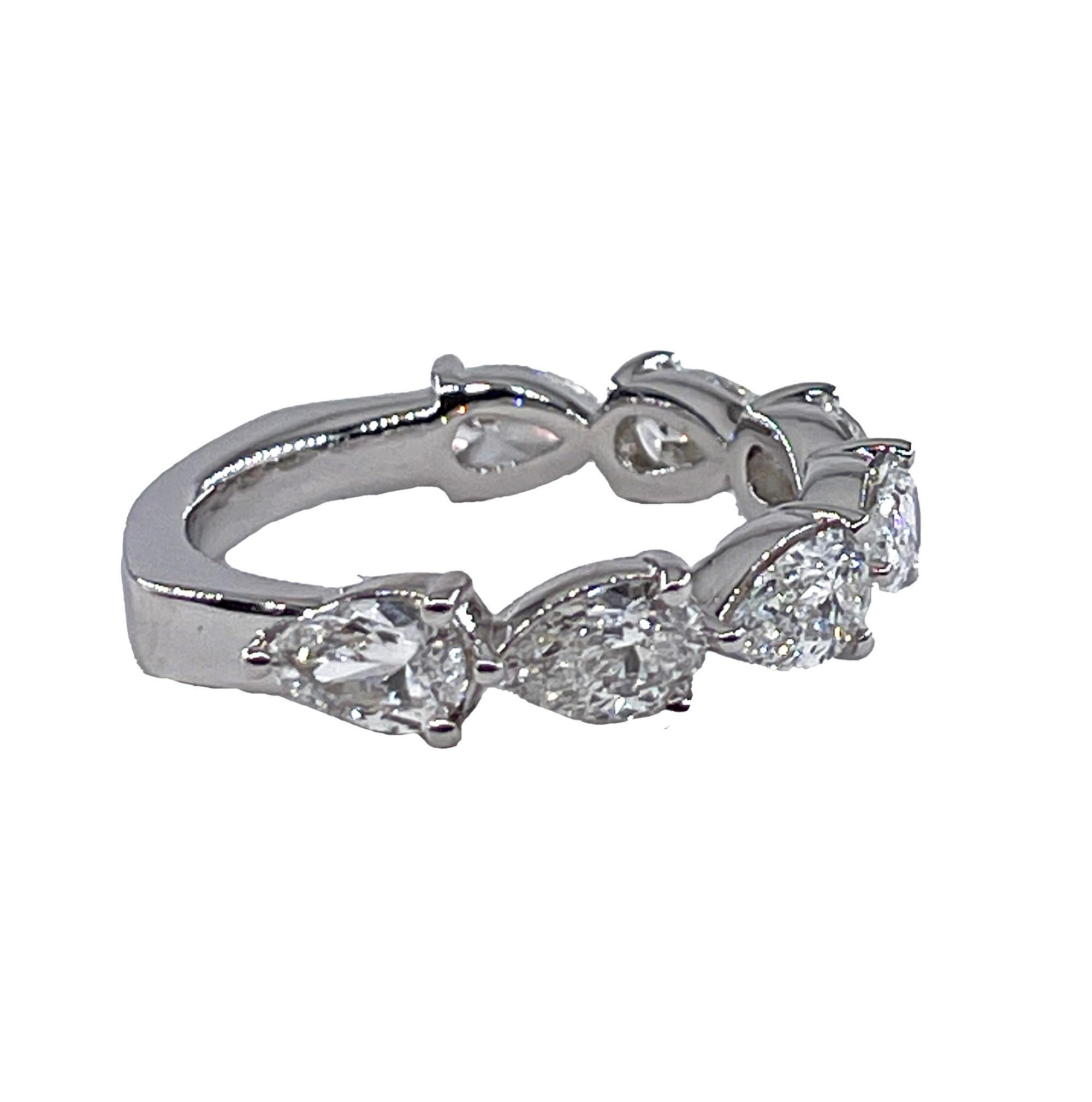 Modern East-West 7Stone 2.10ctw Pear Shaped Diamond Vintage Wedding Platinum Band Ring 