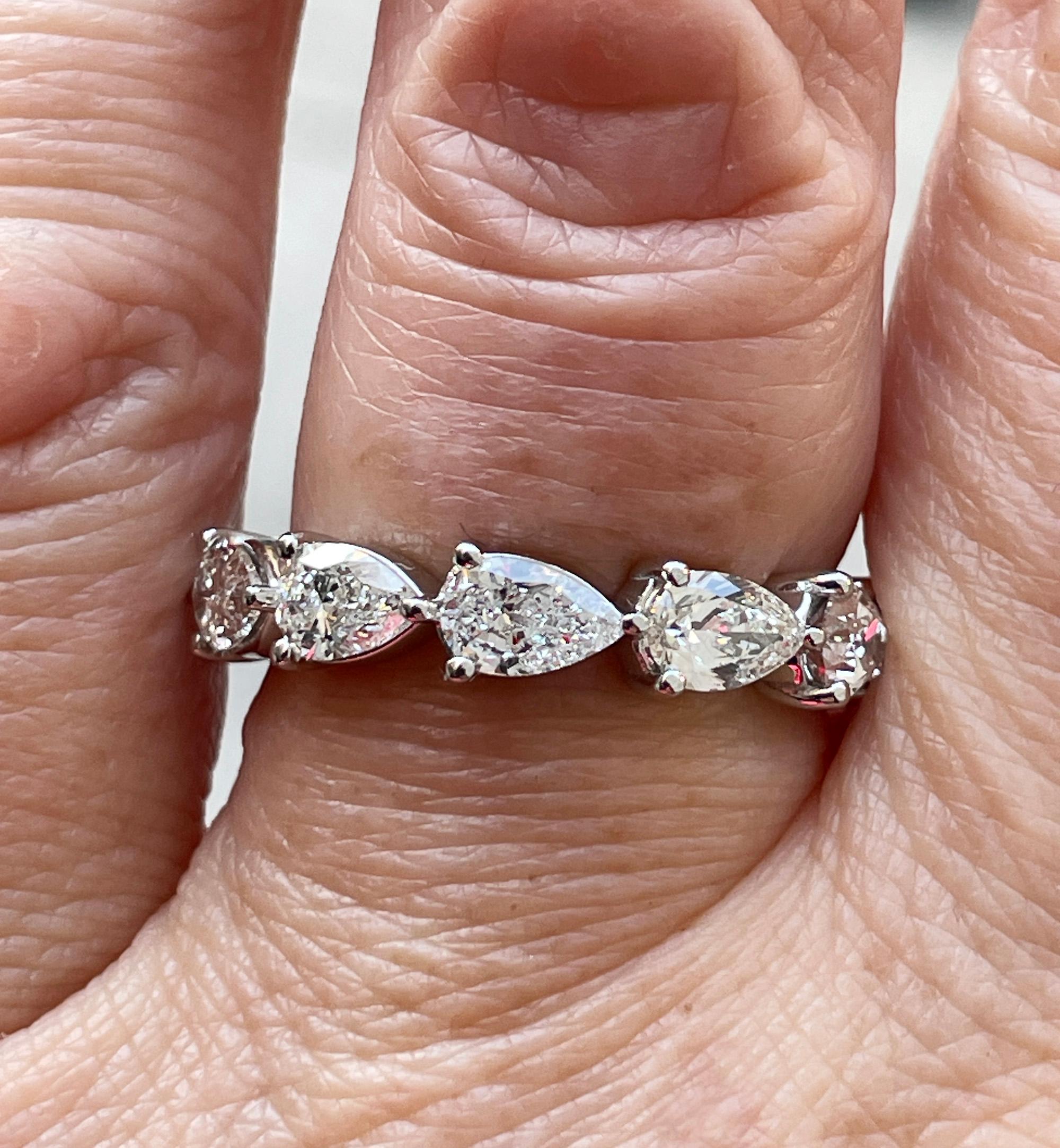 East-West 7Stone 2.10ctw Pear Shaped Diamond Vintage Wedding Platinum Band Ring  2