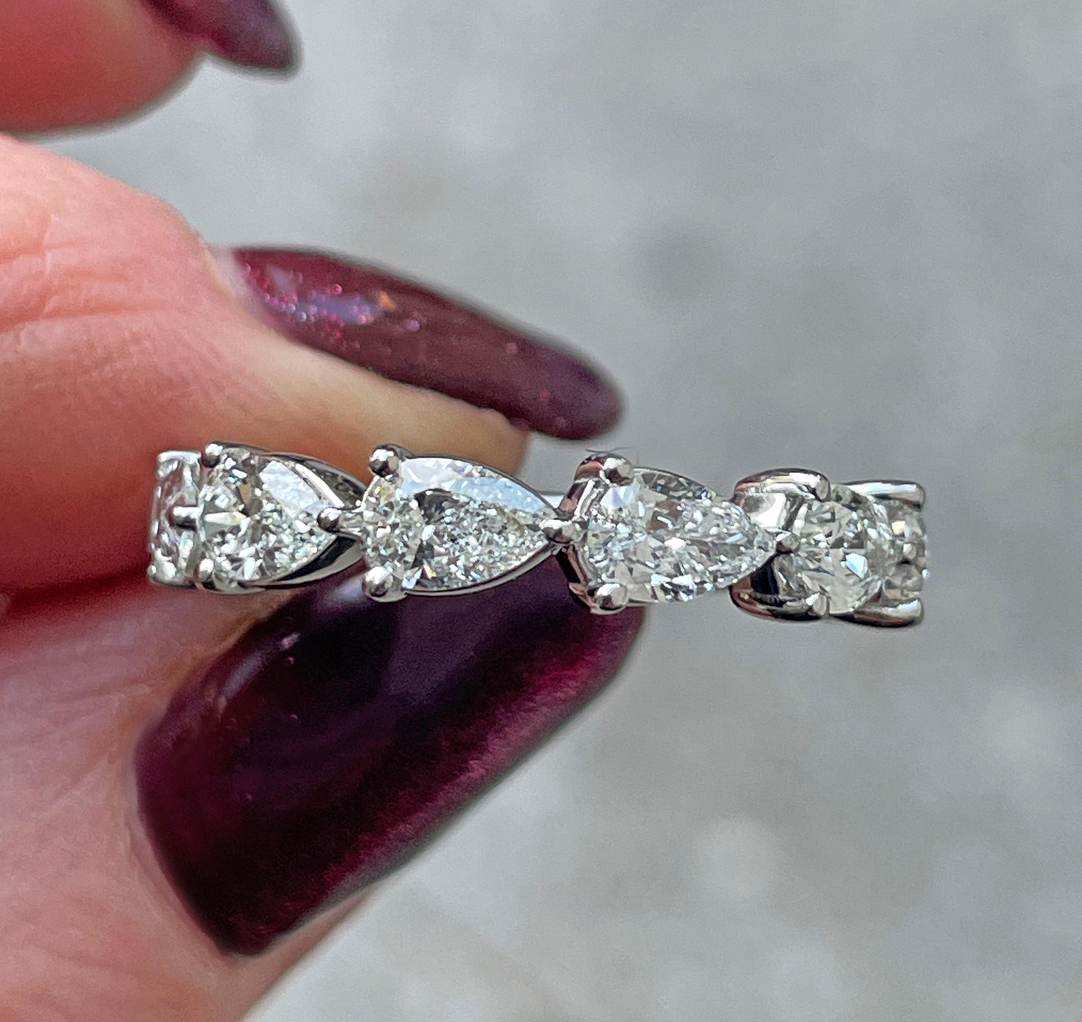 East-West 7Stone 2.10ctw Pear Shaped Diamond Vintage Wedding Platinum Band Ring  3