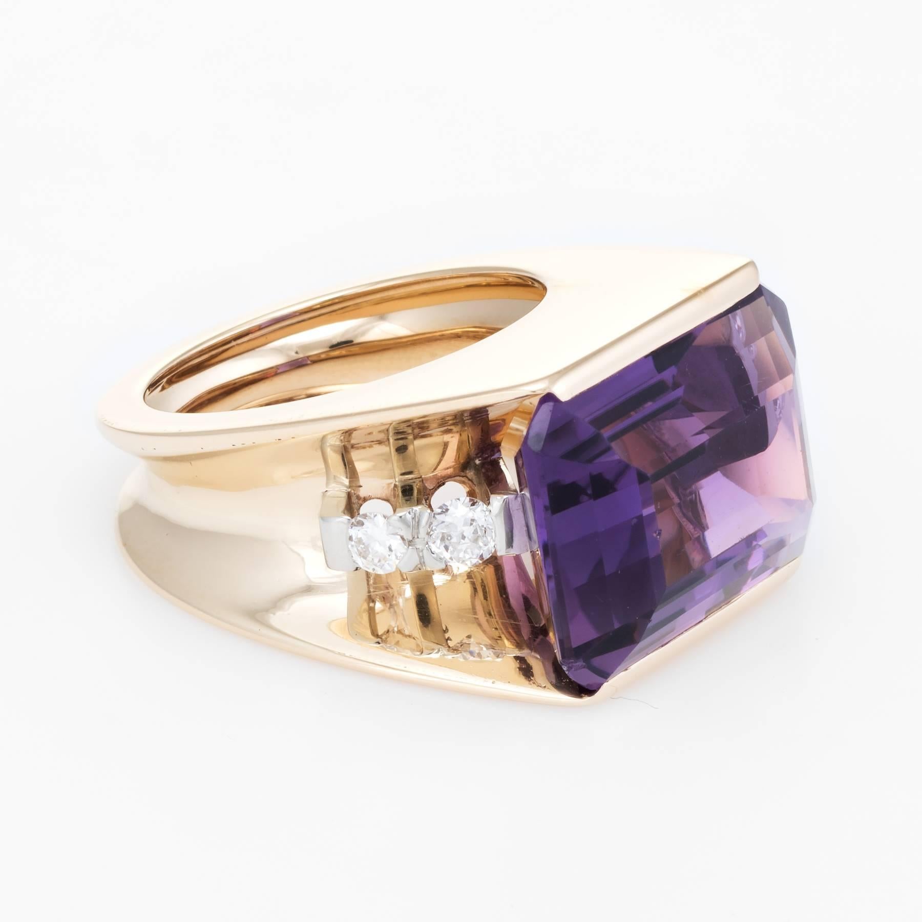 Modernist East West Amethyst Diamond 1960s Cocktail Ring 