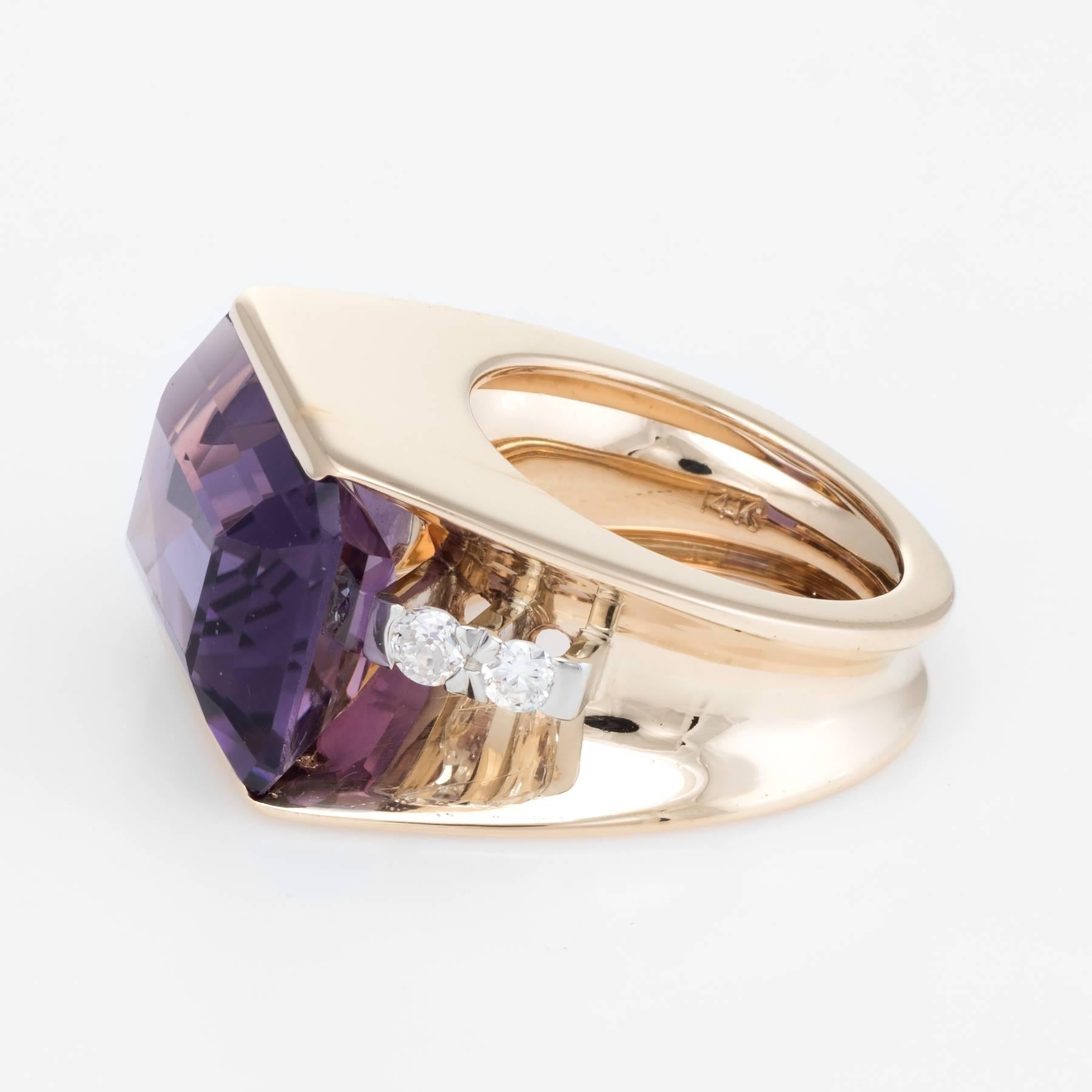 Emerald Cut East West Amethyst Diamond 1960s Cocktail Ring 