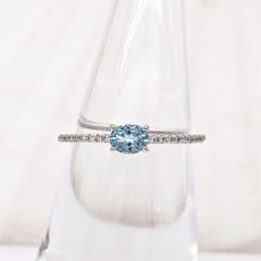 East West Aquamarine Ring w Natural Diamonds in Solid 14K White Gold Oval 3x5mm