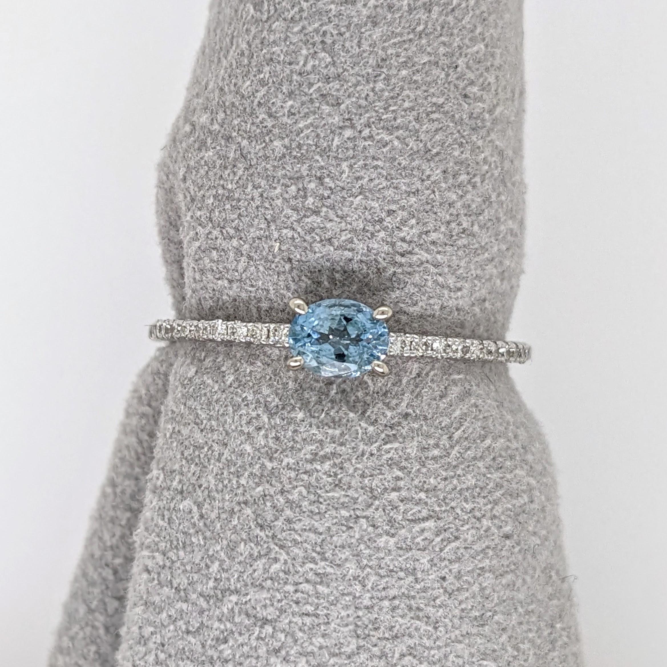 East West Aquamarine Ring w Natural Diamonds in Solid 14K White Gold Oval 3x5mm For Sale 3