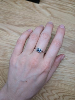 East West Aquamarine Ring with Natural Diamond Halo in Solid 14K Gold  EM 6x4mm