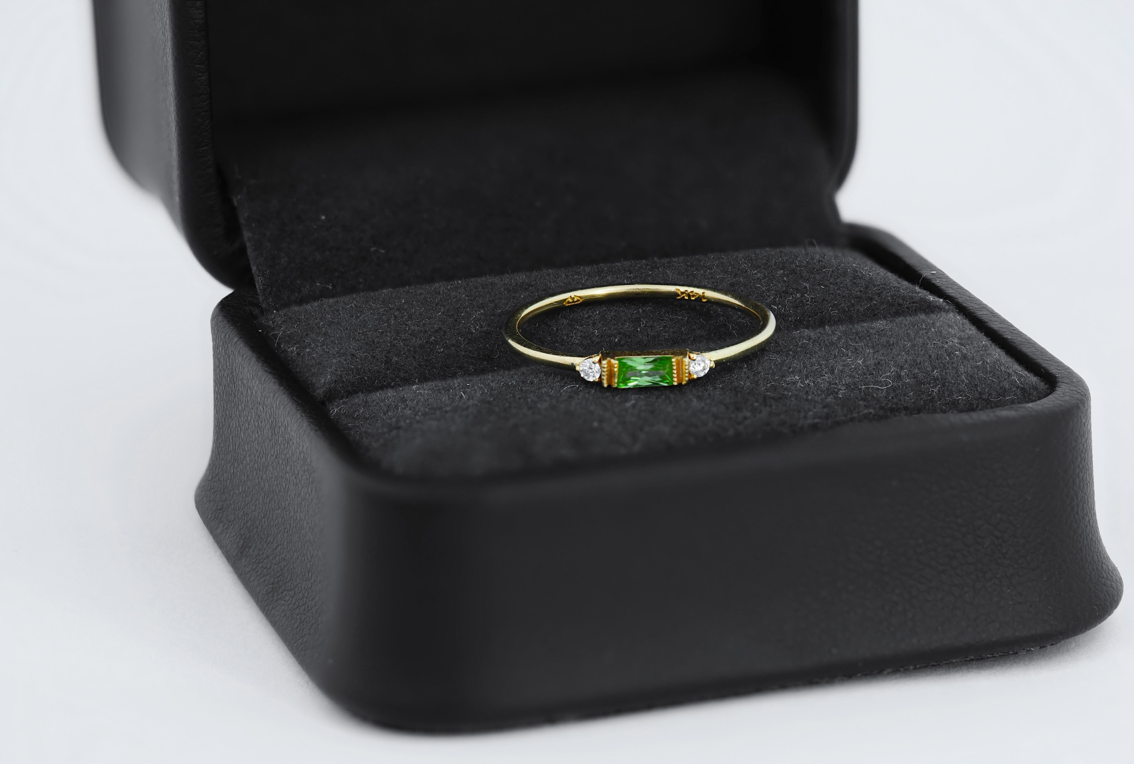 For Sale:  East west Baguette Cut Green Gemstone Engagement 14k gold Ring 4