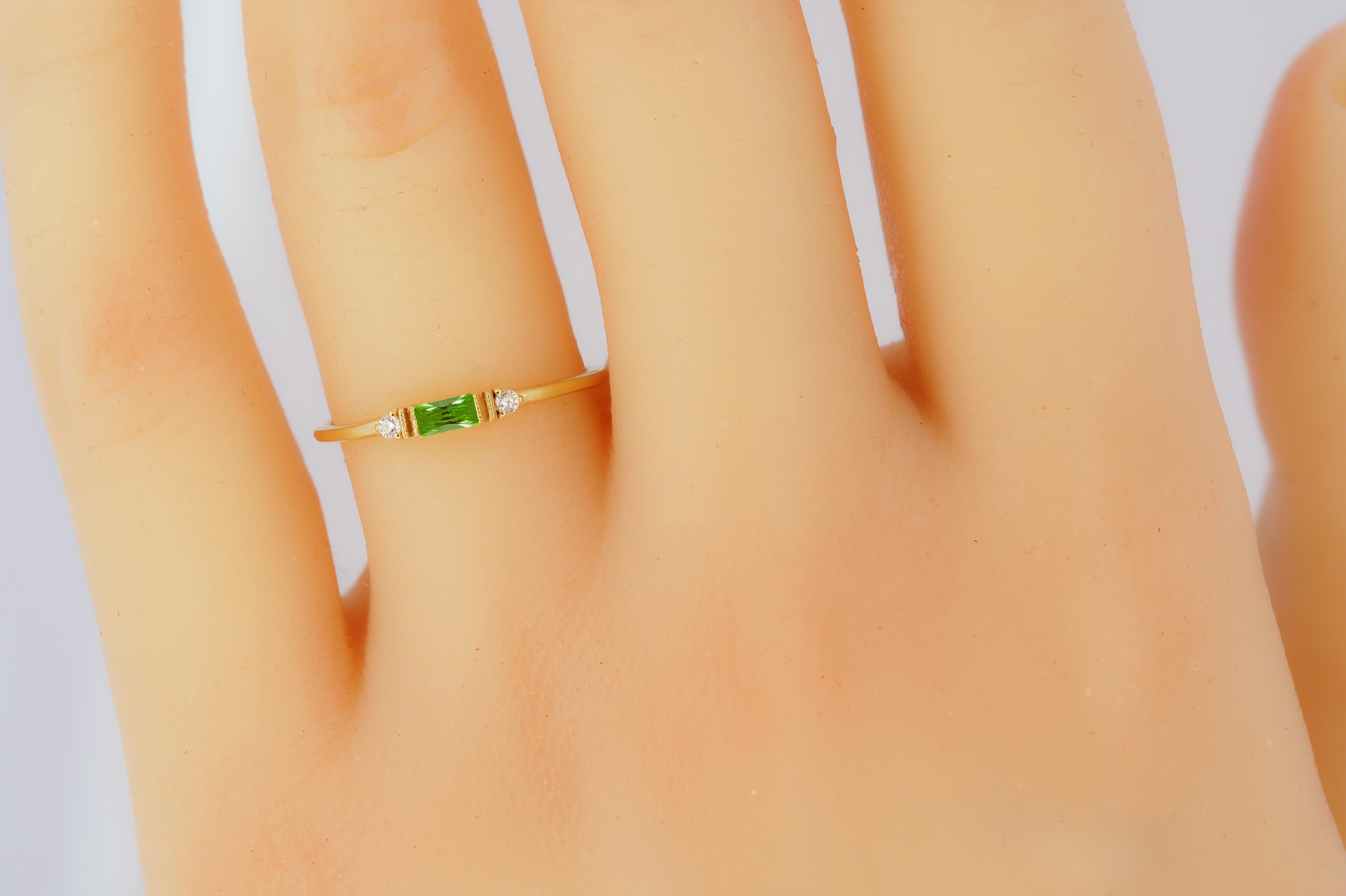 For Sale:  East west Baguette Cut Green Gemstone Engagement 14k gold Ring 5