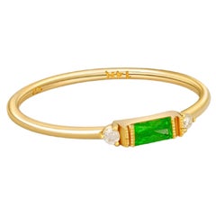 East west Baguette Cut Green Gemstone Engagement 14k gold Ring