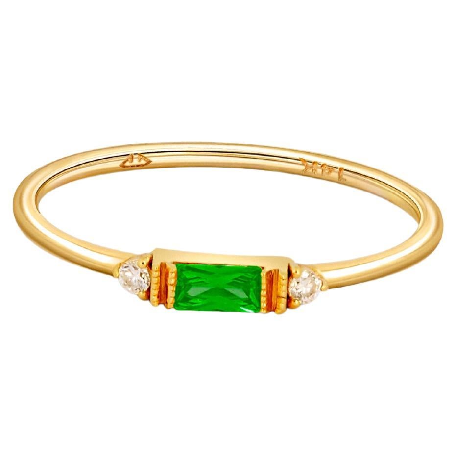For Sale:  East west Baguette Cut Green Gemstone Engagement 14k gold Ring